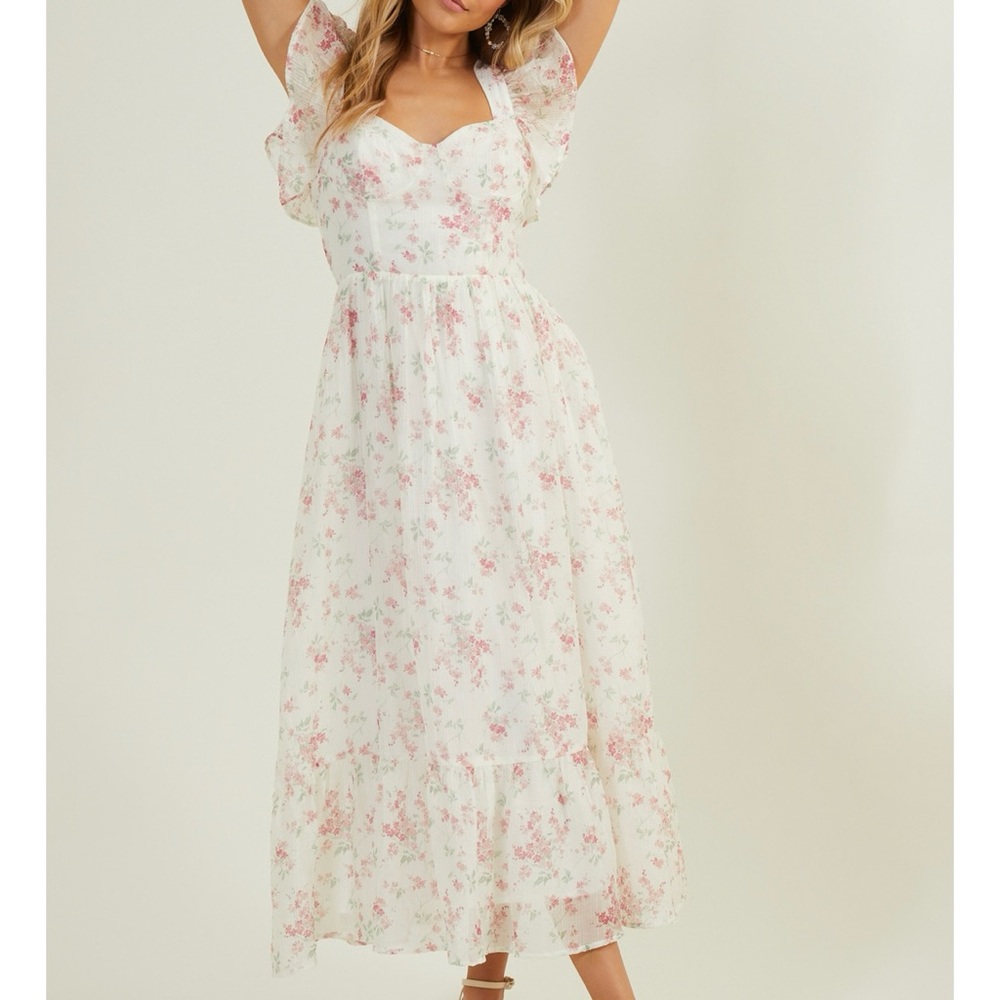 Altar'd State Floral Maxi Dress - White and Pink